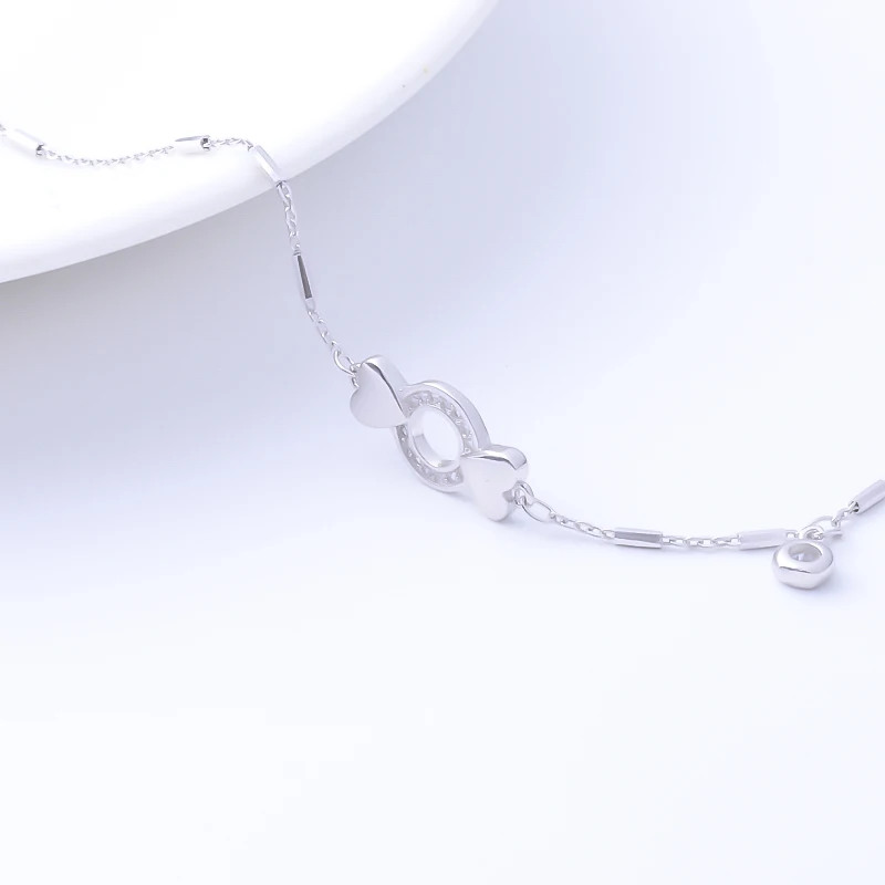 Женский браслет из серебра 925 пробы с круглым кольцом и сердцем|Гибкие жесткие