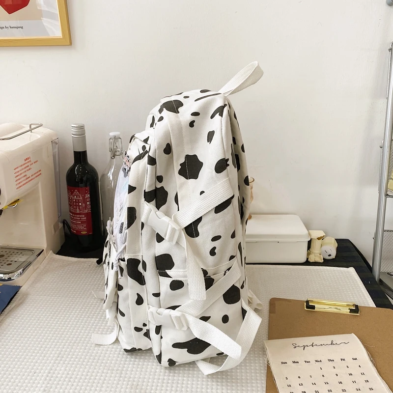 Женский рюкзак с коровьим принтом Холщовый ранец для девушек школьные ранцы |