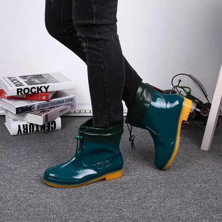 Сапоги женские резиновые теплые хлопковая непромокаемая обувь для сада съемная