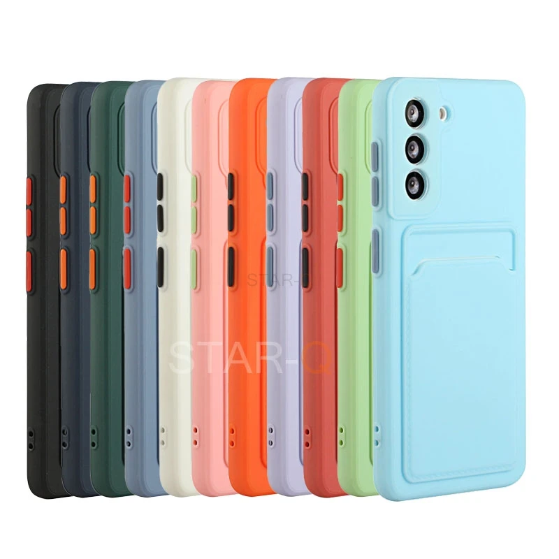 

Card Slot Phone Case for Samsung Galaxy S21 Ultra S20 FE Plus Note 20 Note20 Ultra A01 Holder Square Silicone Soft Back Cover