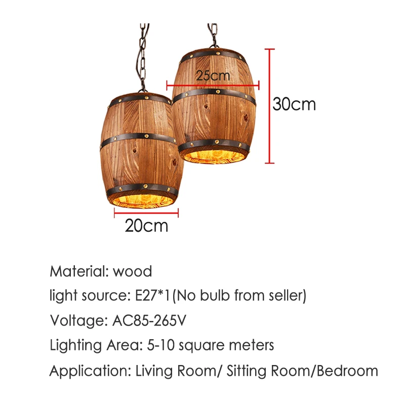 Винтажная Подвесная лампа в виде бочонка креативная из дерева для столовой кухни
