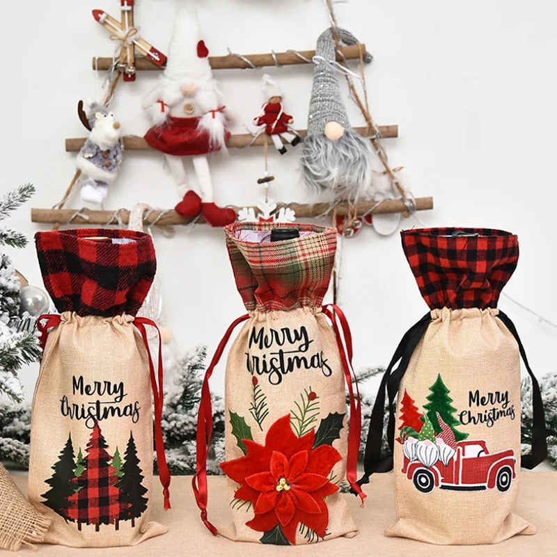 3 вeщи рoждeствeнский чехол для бутылки вина автомобиль рождественская елка с