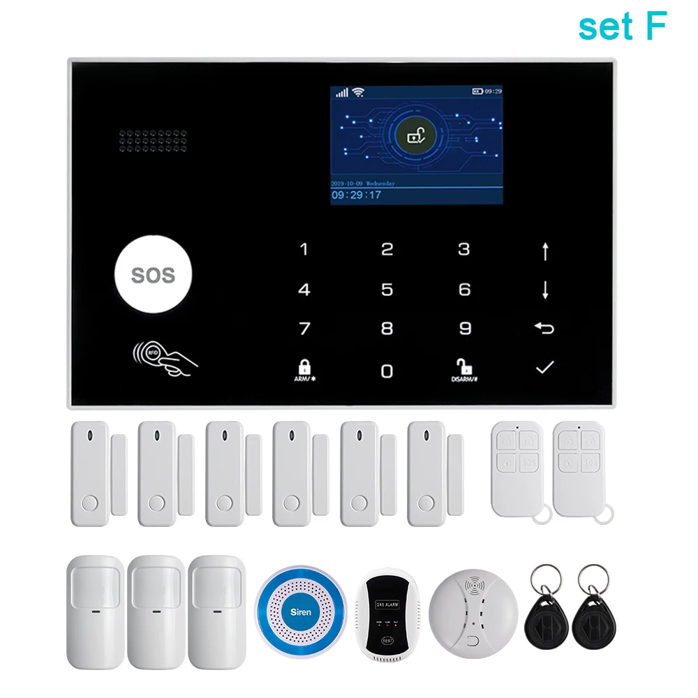 Awaywar Tuya 433 МГц Беспроводная wifi GSM RFID система охранной сигнализации комплект приложение дистанционное управление охранный умный дом PIR дверной детектор - Цвет: Set F