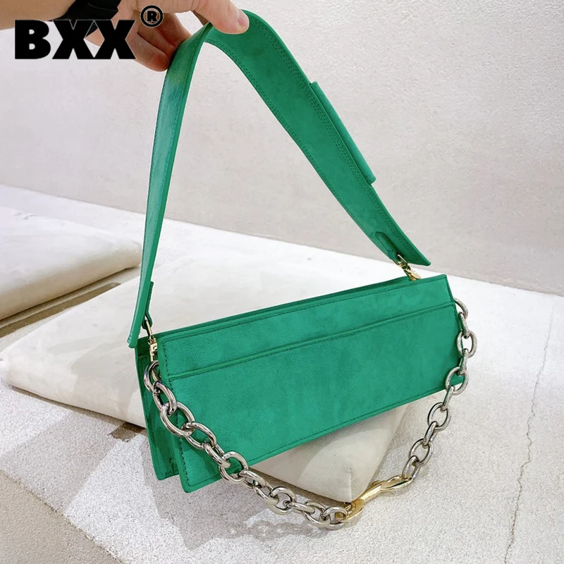 

[BXX] Женская Новая Винтажная сумка-багет с матовой цепочкой из искусственной кожи, универсальная сумка на плечо, модная Осенняя 2021 GF0769