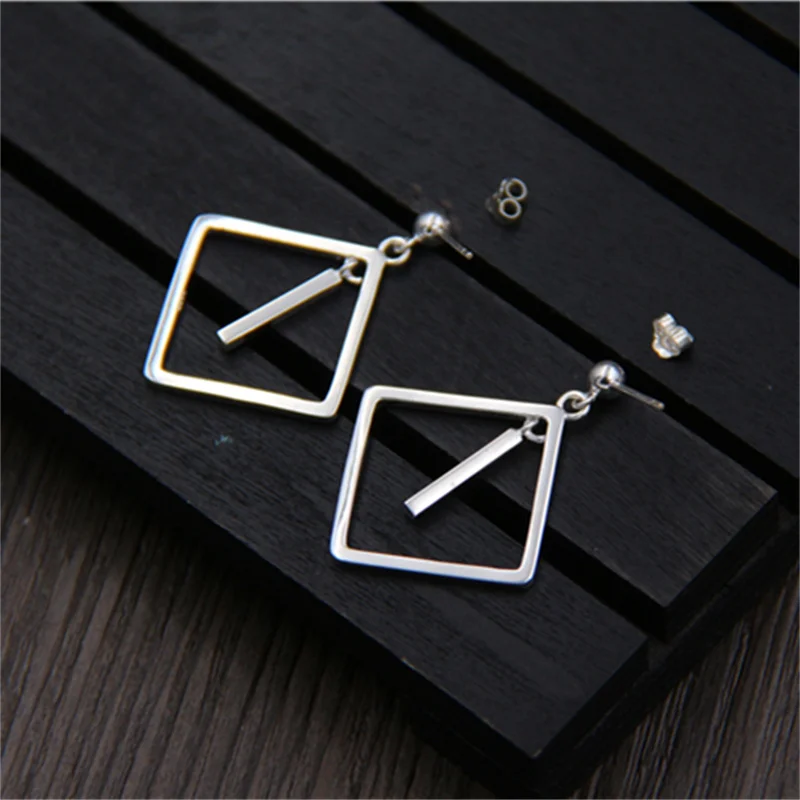 Женские серьги-полоски из серебра 925 пробы квадратные геометрические | Украшения