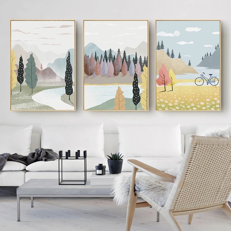 

Nordic Modern Minimalist Forest River Landscape Poster Canvas Painting and Prints Wall Art Picture for Living Room Home Decor