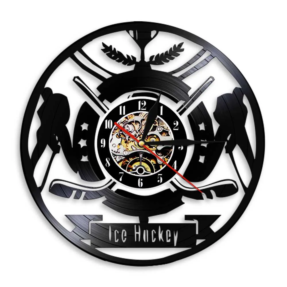 Настенные часы с виниловой пластиной для хоккея шайбой современные декоративные