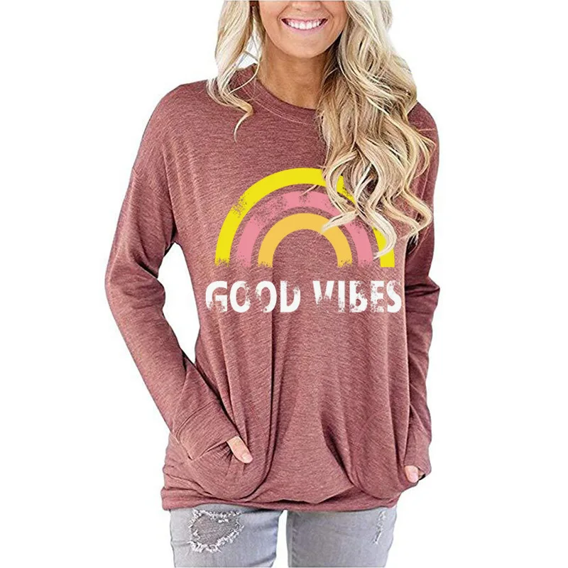 

Fall 2020Women's Clothing Winter Pullover Crew Neck T-shirt Casual Long Sleeve Print Pocket Plus Size Woman Tshirt Tops Fashion