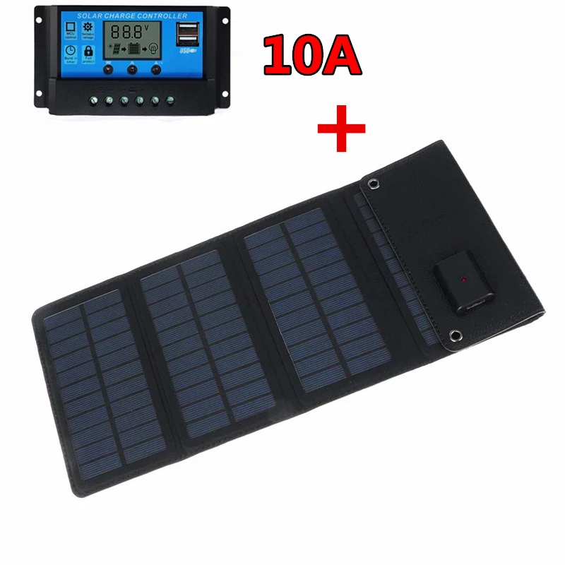 with 10A Controller 50 Вт Панели солнечные 5V usb-камера с флеш-картой памяти автомобиль Зарядное устройство+ 10/20 Вт, 30 Вт, 50A USB солнечных батарей Зарядное устройство для автомобиля на колесах Батарея кемпинг мобильный Мощность банка - Цвет: with 10A Controller