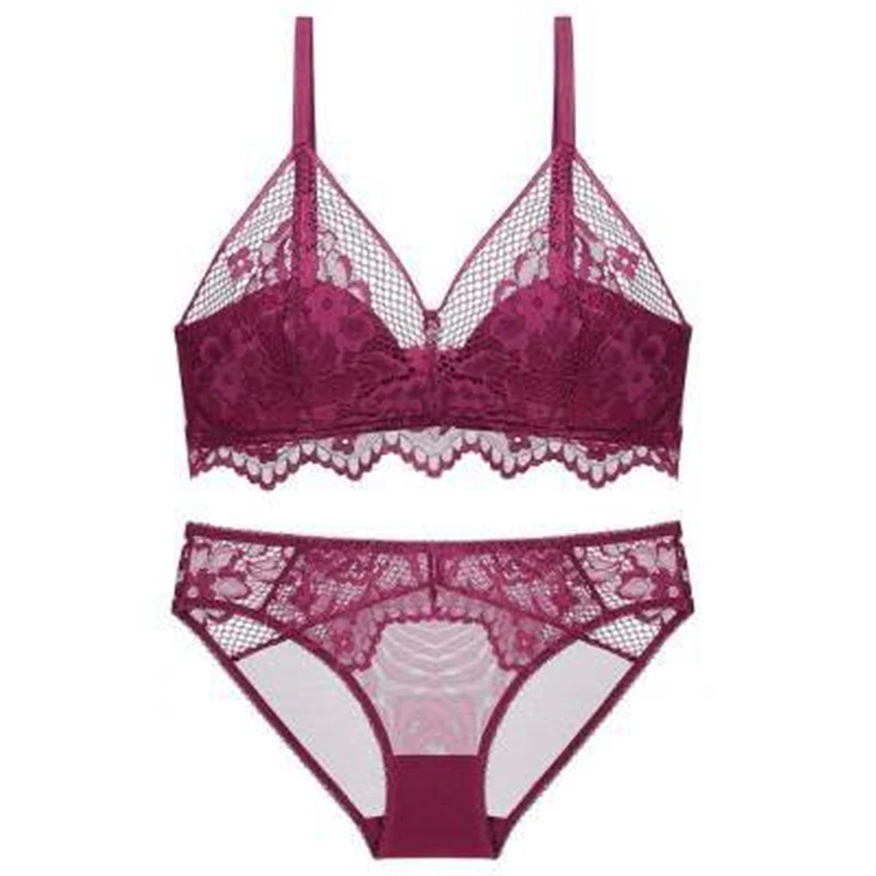 

Women's French sexy lace small chest gather bra thin cotton comfortable no steel ring girly triangle cup soft underwear setWT029