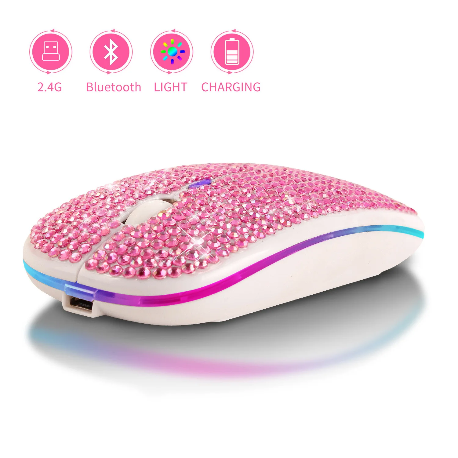 

Charging and Mute Diamond-studded Bluetooth Dual Mode Mouse Electronic Gift Colorful Luminous Wireless Bluetooth Mouse