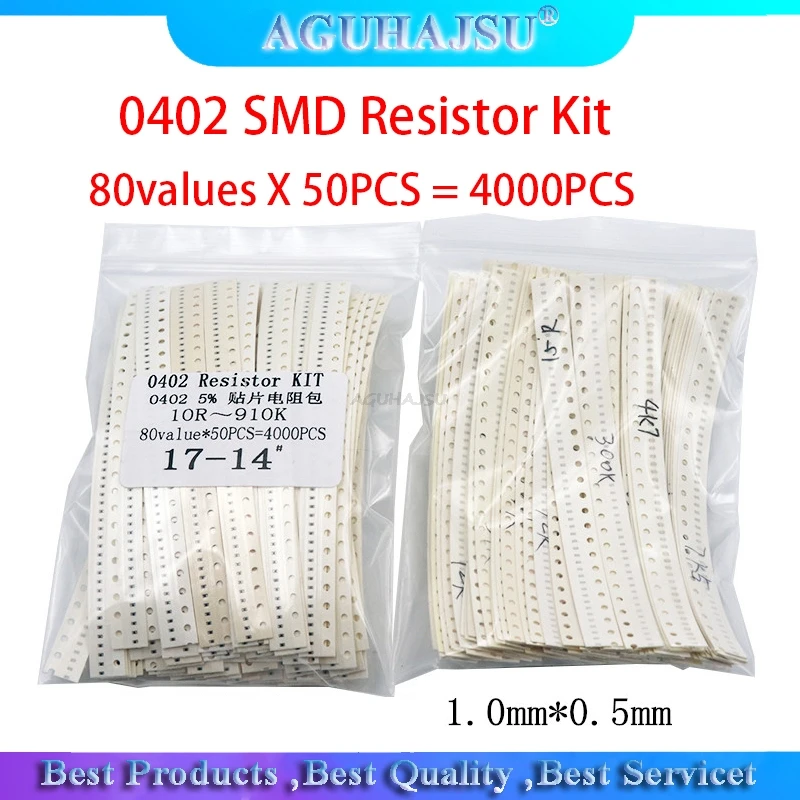 4000 шт. 0402 комплект резистора SMD Ассорти 10R 910 кОм 5% 80 значений X 50 = Образец