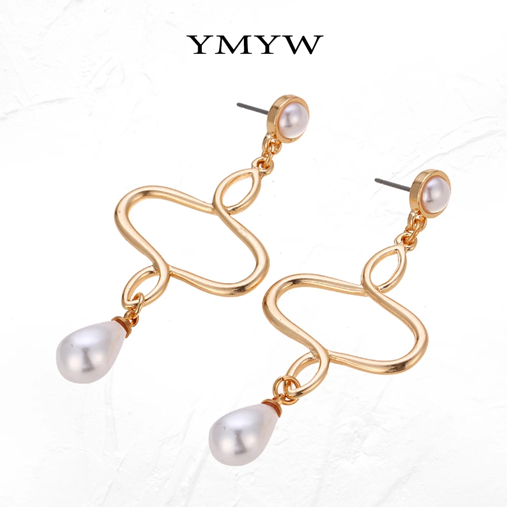 YMYW модные элегантные крученые имитация жемчуга свисающие серьги золотые