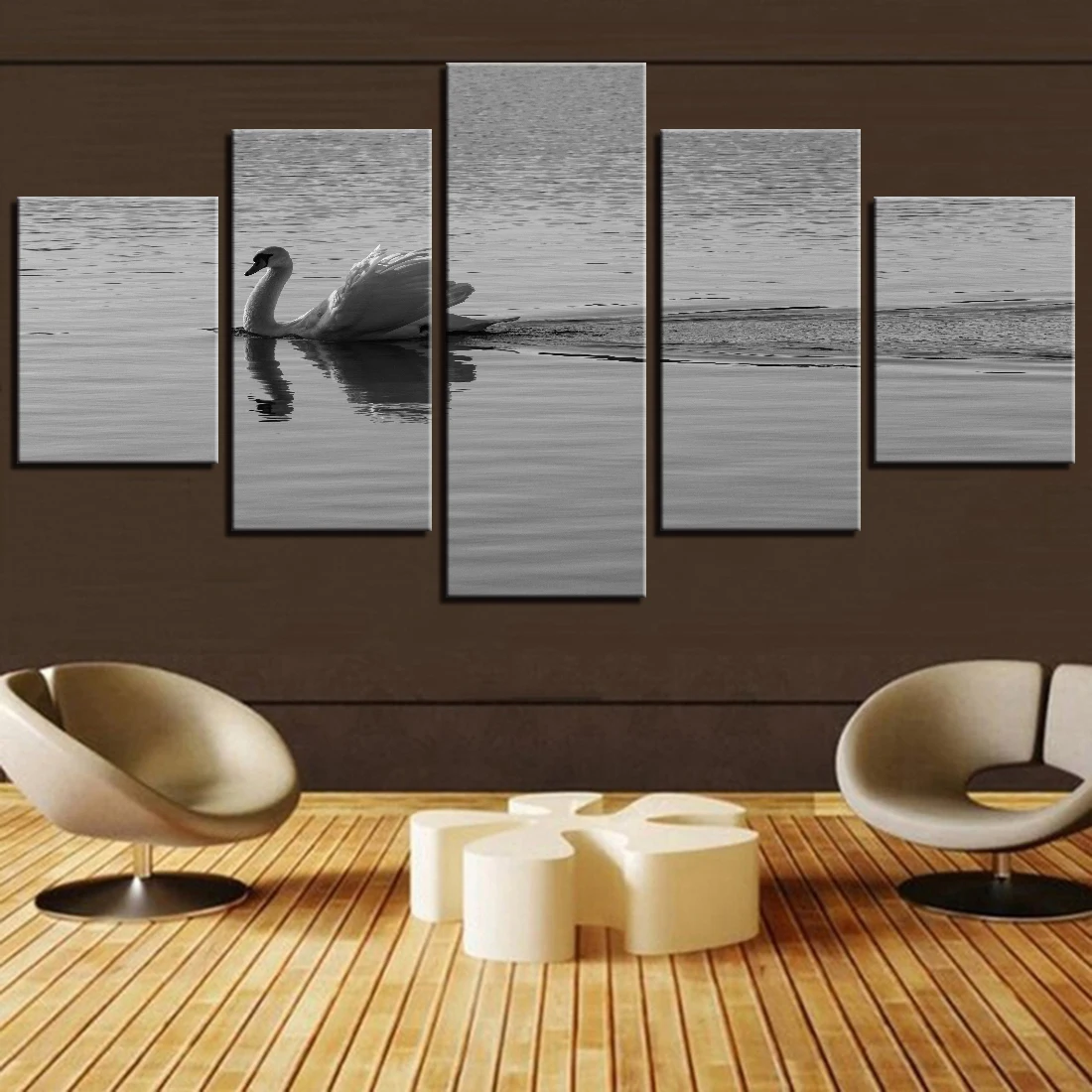 

5 Pieces Swans Canvas Painting Birds Wallpapers Animals Posters Gray Pictures Swimming Swan For Home Room Decor Wall Art Frame