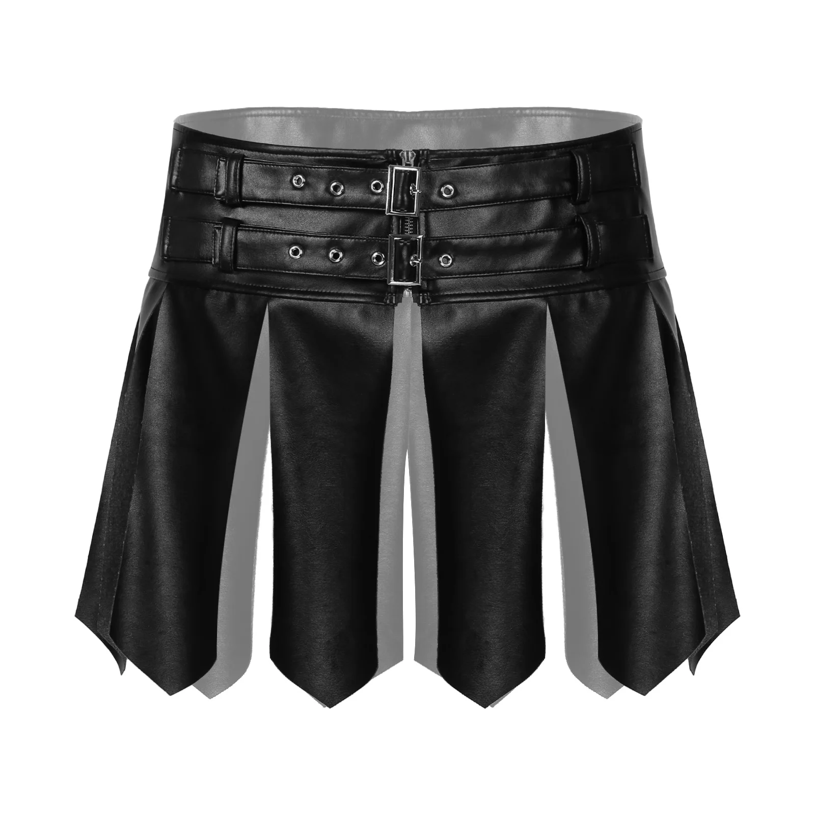 

Men Sexy Mini Skirt Faux Leather Tassel Skirt Halloween Fancy Dress Ball Costume Adjustable Buckle Zipper Waistband Miniskirt