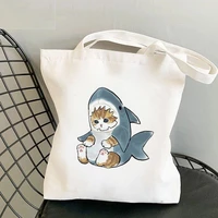 cat shark print shopper bags shopping bag tote bag shoulder bag canvas bags large capacity college handbagdrop shipping