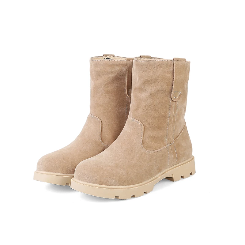 Beige ERNESTNM/женские ботинки; зимняя женская обувь из флока до середины икры; розовые зимние ботинки; женская черная плюшевая обувь; розовые женские ботинки; botas mujer - Цвет: Beige