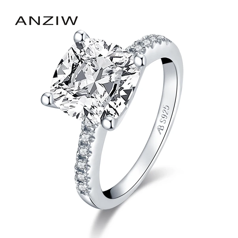 

ANZIW Fashion 925 Sterling Silver 3.25 Carat Cushion Cut Engagement Ring Simulated Diamond Wedding Silver Ring Jewelry Gifts