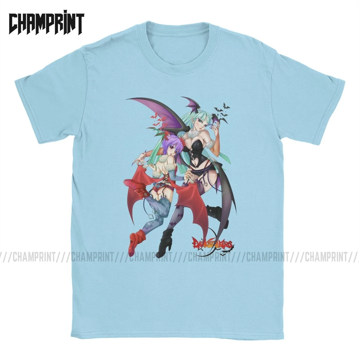 

Men T-Shirts Aensland Sky Darkstalkers Cotton Tee Short Sleeve Vampire Morrigan Game Anime Aensland 80s Fighter Bats T Shirts