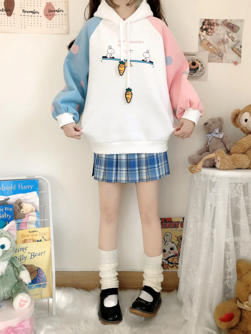

New Spring Harajuku Kawaii Women Sweatshirt Cute Rabbit Carrot Hoodie Female Japanese Students Plush Sweatshirts Top