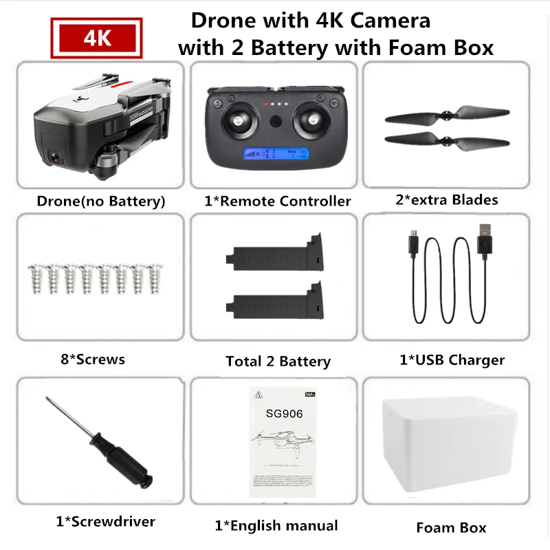 2 White-4K-Foam Box Дрон SG906 4K gps Дроны с камерой HD бесщеточный Квадрокоптер сопротивляющийся сильному ветру селфи Квадрокоптер с камерой VS F11 B5W - Цвет: 2 White-4K-Foam Box