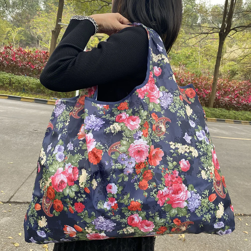 

Reusable grocery bag folding machine washable shopping bag large 50-pound tote bag shoulder bag strong lightweight polyester