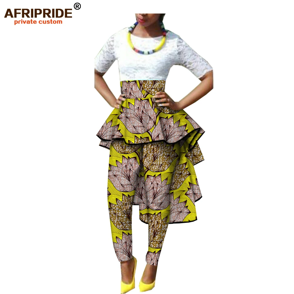 Осенние женские африканские брюки AFRIPRIDE, Индивидуальные Женские повседневные брюки длиной до щиколотки с оборками, батик, хлопок, A722110 - Цвет: 345X-12