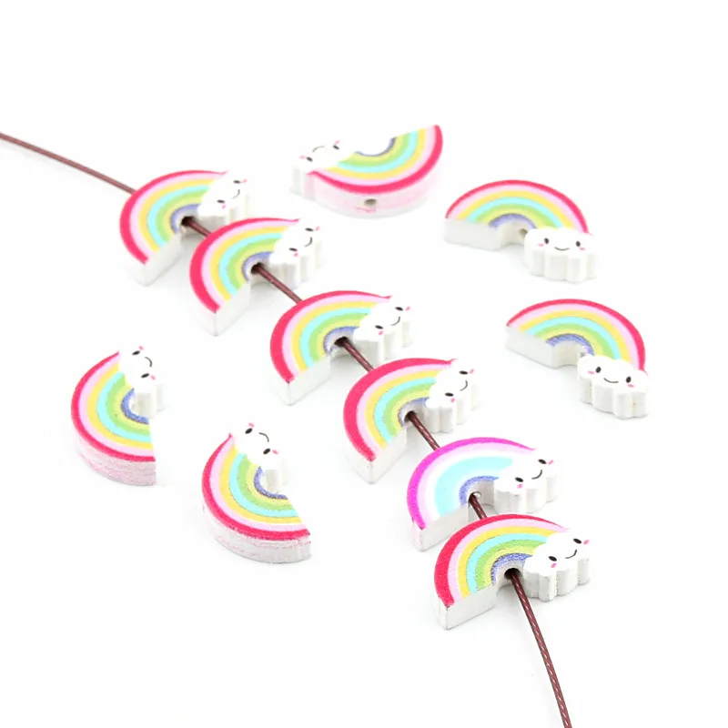 Бусины деревянные радужные с улыбкой 22x12 мм 40 шт. | Украшения и аксессуары