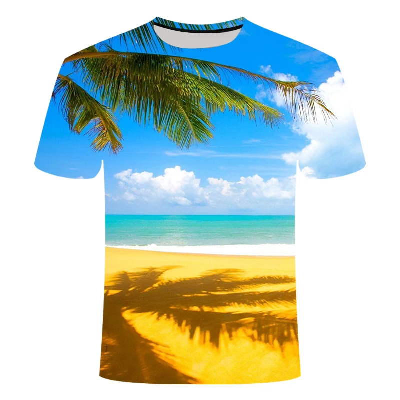 

2021 summer new 3D casual Hawaii short-sleeved fashion couple beach men and women travel seaside beach Harajuku street T-shirt