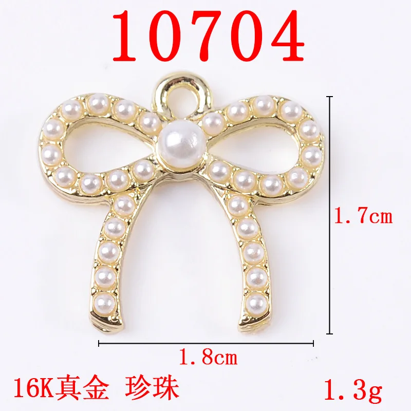 30pcs Alloy bow shaped clothing accessories Pearl Rhinestone pendant DIY alloy jewelry mobile phone hair accessories jewelry