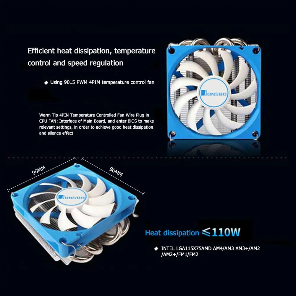 Кулер Jonsbo для процессора HP-400 4 тепловых трубки радиатор HTPC чехол ультратонкий Intel