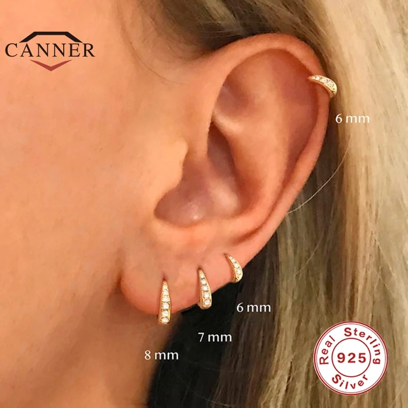 

CANNER 925 Sterling Silver Hoop Earrings for Women Zircon Water Drop Piercing Earings Round Circle Earring Jewelry pendientes