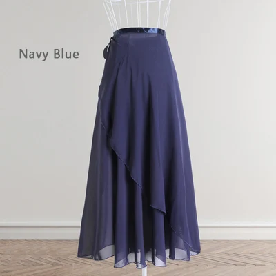 Navy Blue Танцевальная юбка Женская длинная шифоновая балетная юбка для взрослых бальная танцевальная юбка черный бордовый балетный костюм Талия галстук платье - Цвет: Navy Blue
