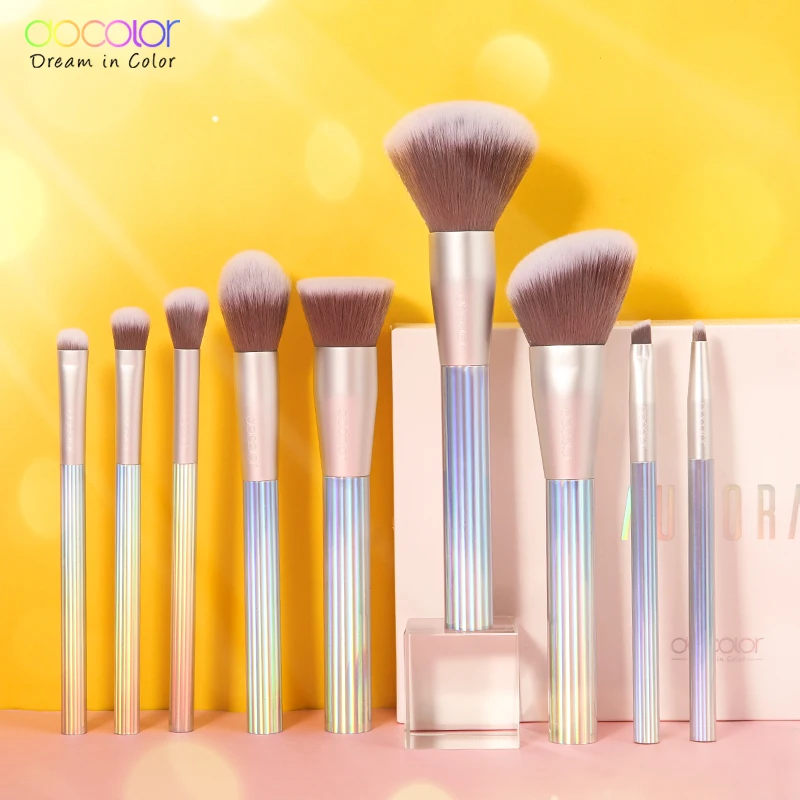 Docolor AURORA Makeup Brushes 9pcs Makeup Brushes Set Foundation Powder Blending Face Blush Eyeshadow Make Up Brushes With Bag images - 6