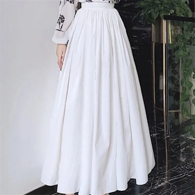 

Женская плиссированная юбка-макси с высокой талией, элегантная свободная длинная белая винтажная шифоновая юбка-качели в Корейском стиле н...