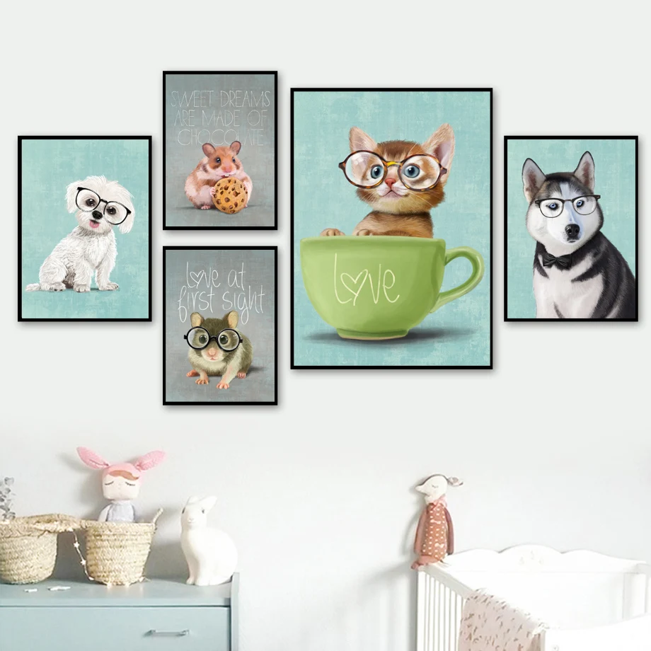 

Nordic Funny Animals Posters And Prints Dog Cat Pig Wall Art Canvas Painting Wall Pictures For Living Room Bedroom Home Decor