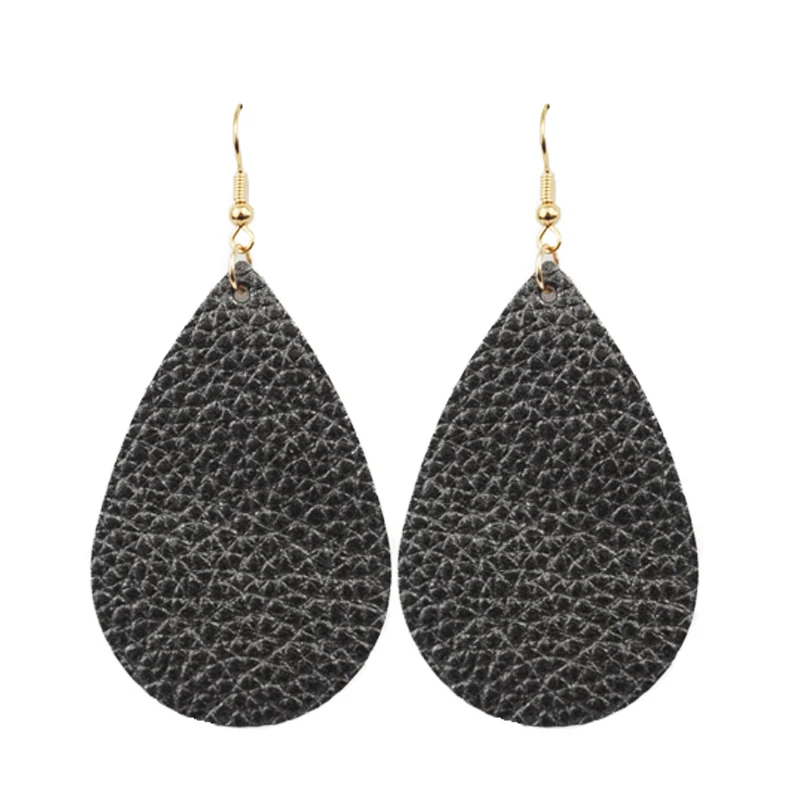 Женские серьги капельки M & G черные из натуральной кожи с каплями воды модные