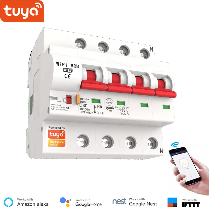 Смарт выключатель Tuya 4P 16A 125A с поддержкой Wi Fi|Модули для умного дома| |