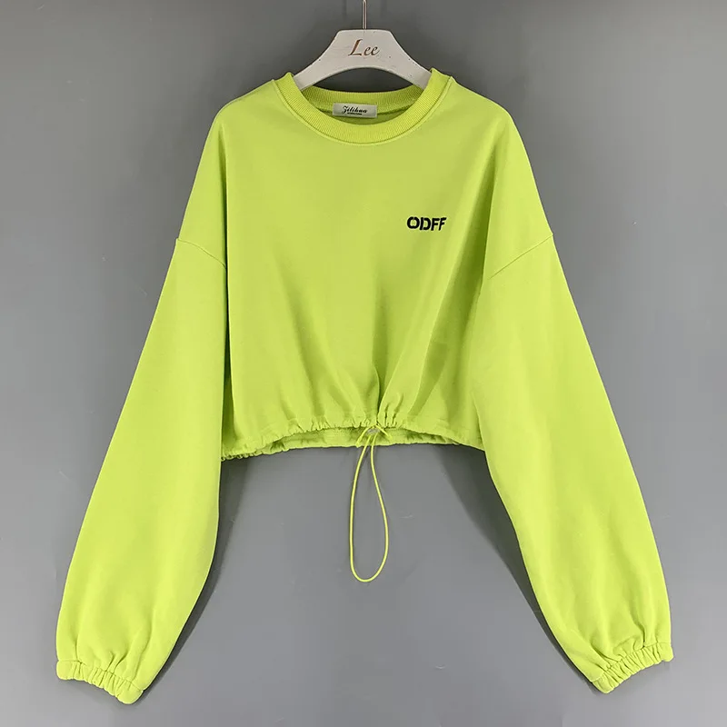 

Short Hoodies Women Drawstring Hoodie Ladies Solid Color Sweatshirt Women Spring Autumn Long Sleeve Pullover Tops Sweatshirts