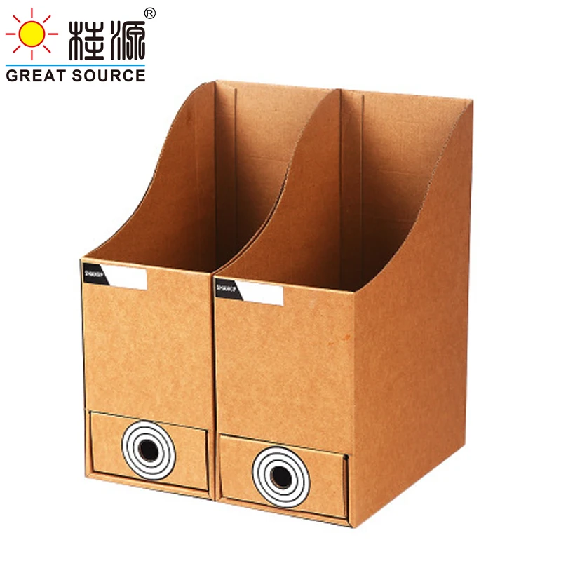 Drawer Foldaway File Holder Kraft Desk Top Organizer Magazine Bookend Corrugated File Holder Office Stationery (4PCS)