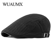 wuaumx summer berets men women casual visor peaked flat cap solid cotton duckbill hat painter beret cap wholesale boina hombre