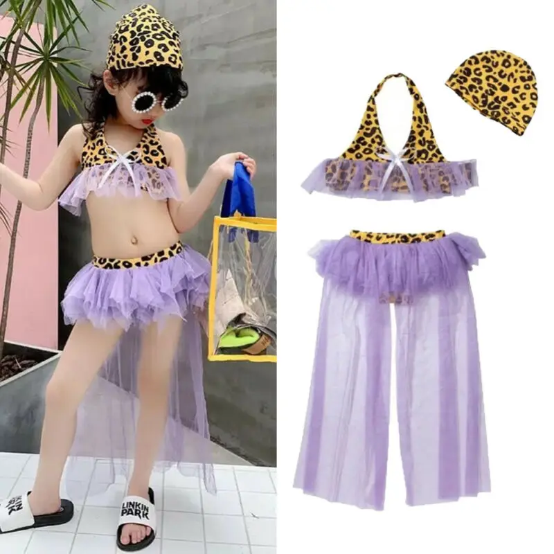 Новинка 2020 3 шт. детские купальники из тюля с леопардовым принтом для маленьких