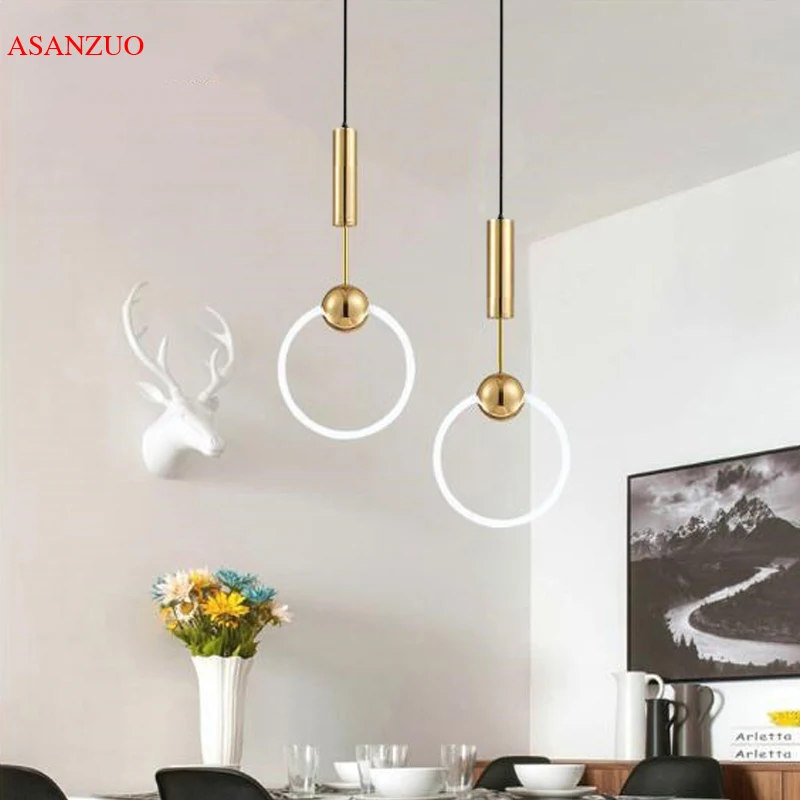 Простые современные подвесные лампы с железным кольцом золотые светильники