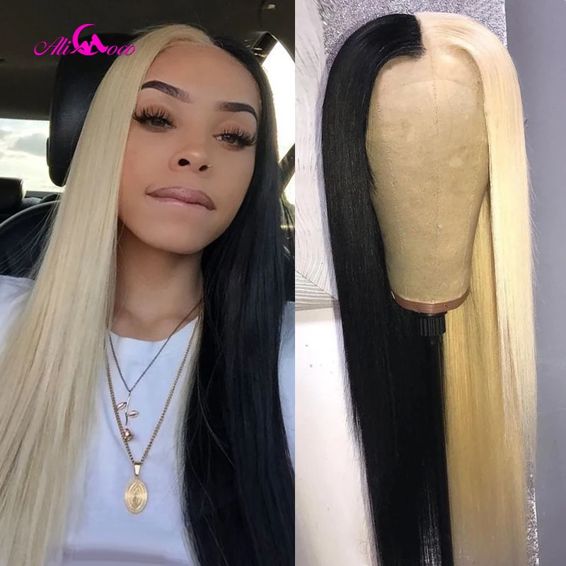 Ali Coco Colored Wigs 13X4 Straight Light Blue Lace Front Human Hair Wig Orange Straight Hair Wigs Preplucked For Black Women