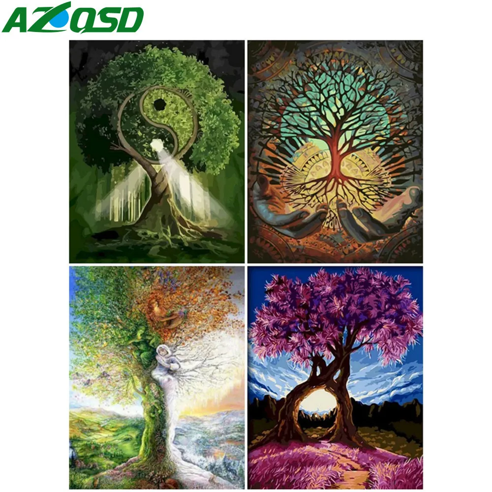 

AZQSD живопись маслом по номерам Abtract дерева Расписанную Современная Настенная картина по номерам декорации ручной работы украшение помещени...