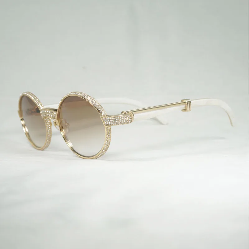Natural Horn Sunglasses Men Rhinestone Sun Glasses For Club Driving Shades Wood Round Gafas Oculos Goggles