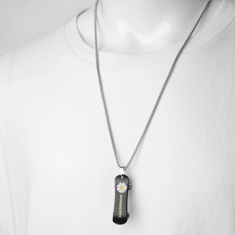 Черное ожерелье из нержавеющей стали Kpop колье с подсолнухом и надписью для