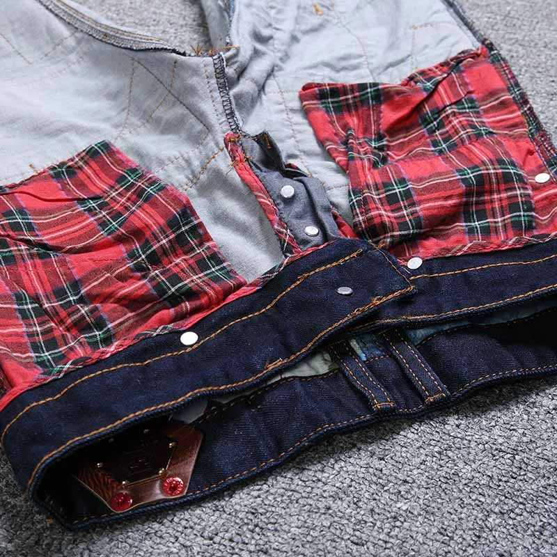 Мужские длинные брюки Модные Лоскутные сшитые джинсовые облегающие