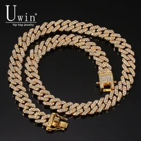 uwin s link miami 12mm cuban link rhinestones necklace chain full bling bling punk choker bling bling charms hiphop jewelry