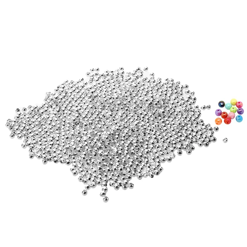 

1500 шт., бусины: 1000 шт., Посеребренные гладкие зеркальные бусины 3 мм и 500 шт., смешанные цвета Ab, круглые акриловые бусины-разделители 6 мм